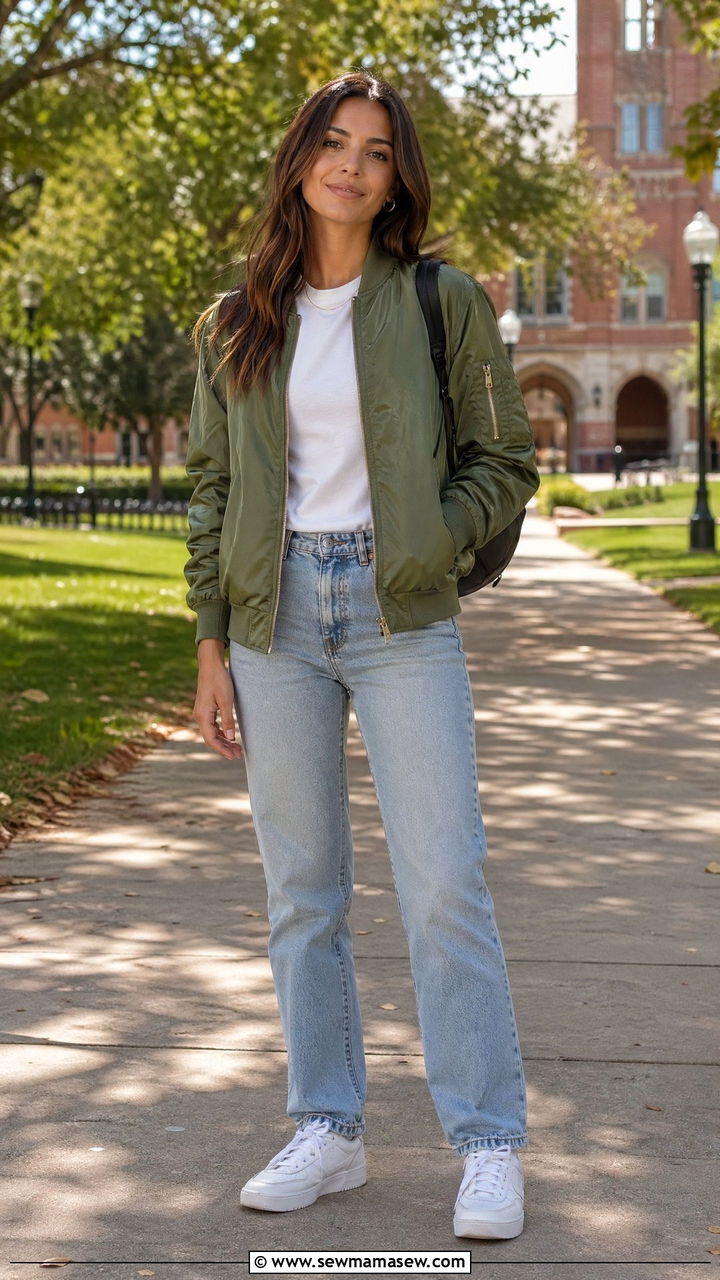 Bomber Jacket with Straight Leg Jeans - 35 Spring outfits for college