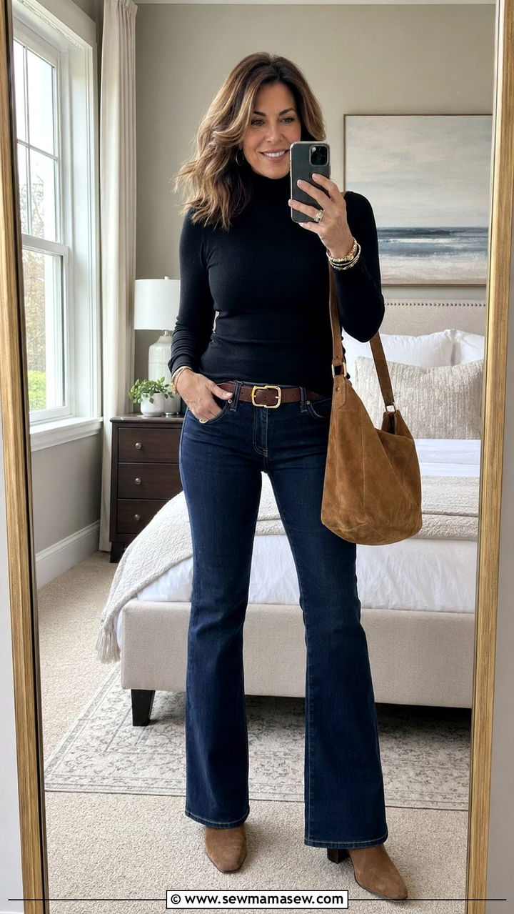 Bootcut Jeans with a Turtleneck Outfit for Women Over 40 - 30 Best pants for women over 40