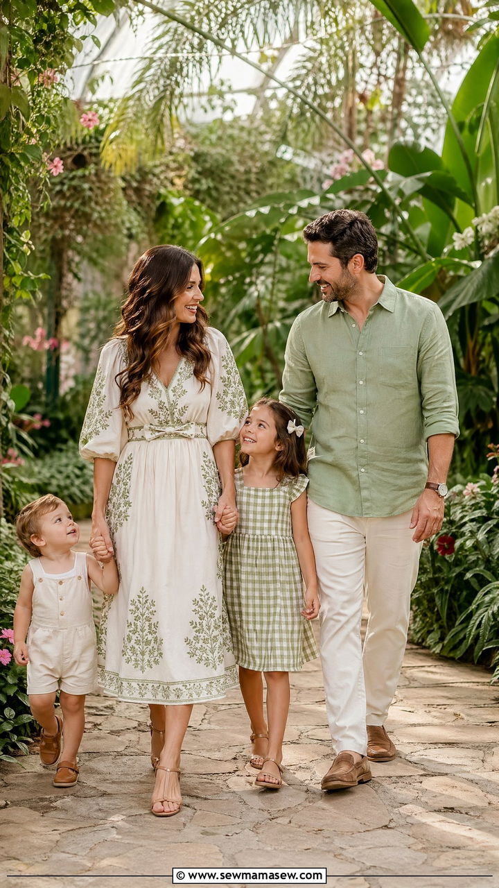 Botanical Garden Green Family Outfits - 35 spring family photo outfit ideas