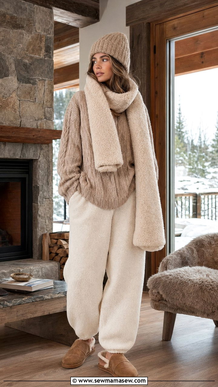 Boucle Balloon Pants With Shearling Scarf - 30 balloon pants outfits