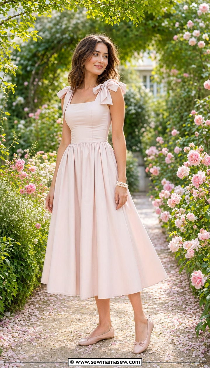 Bow Detail Dress With Ballet Flats - 35 romantic outfits for women