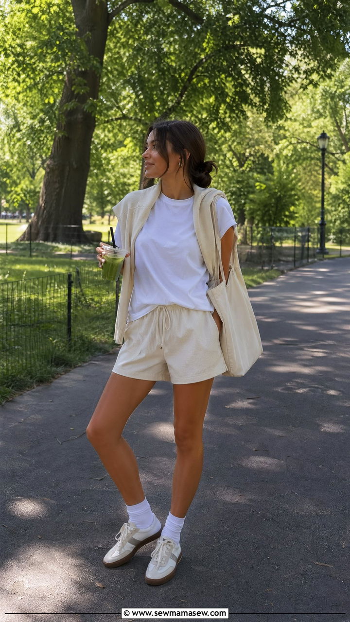 Boxer shorts and lightweight cardigan outfit - 35 Clean girl summer outfits