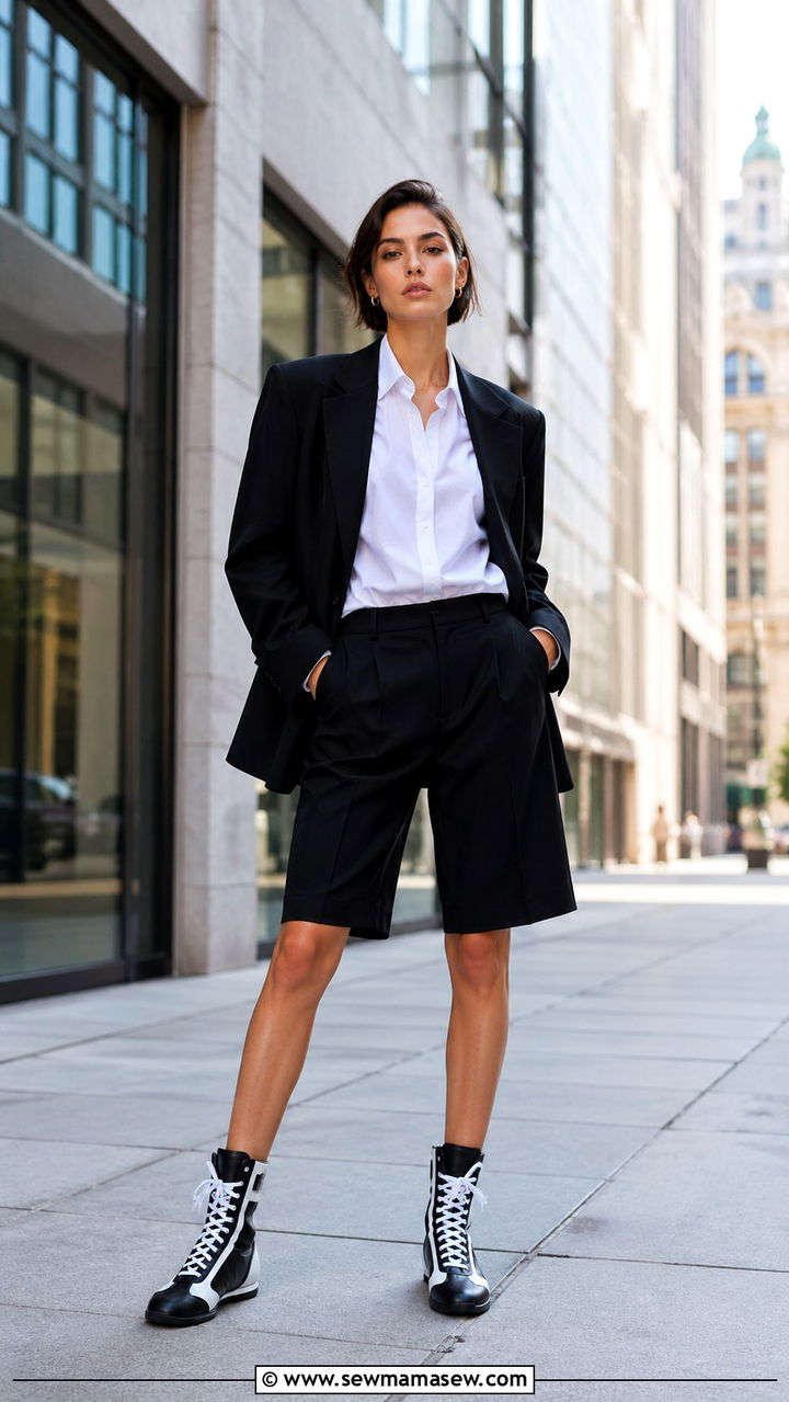 Boxing Sneakers With Bermuda Shorts - 30 sneaker outfit ideas for women