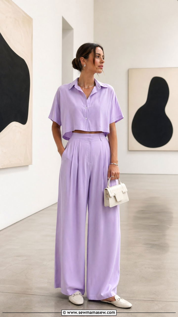Boxy Cropped Shirt and High Waisted Flowy Pants Outfit - 35 Vacation outfit ideas 2026