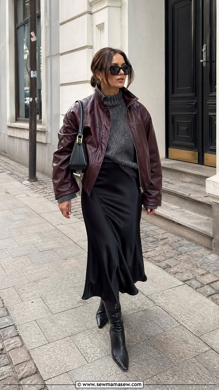 Boxy Leather Jacket With Midi Skirt Outfit - 35 Copenhagen outfit ideas