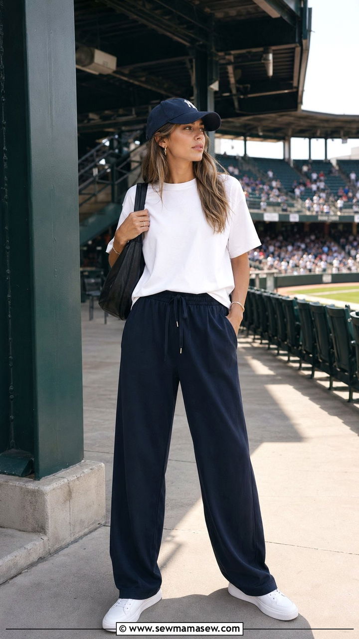 Boxy Tee With Easy Trousers And Minimal Sneakers - 30 Baseball game outfit ideas