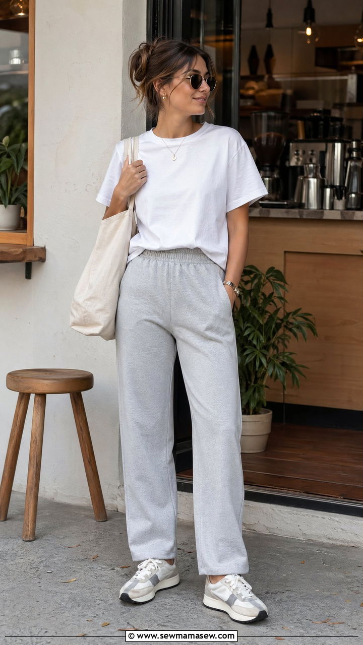 Boxy Tee and Straight Leg Sweats Outfit - 35 Trendy gym outfit ideas