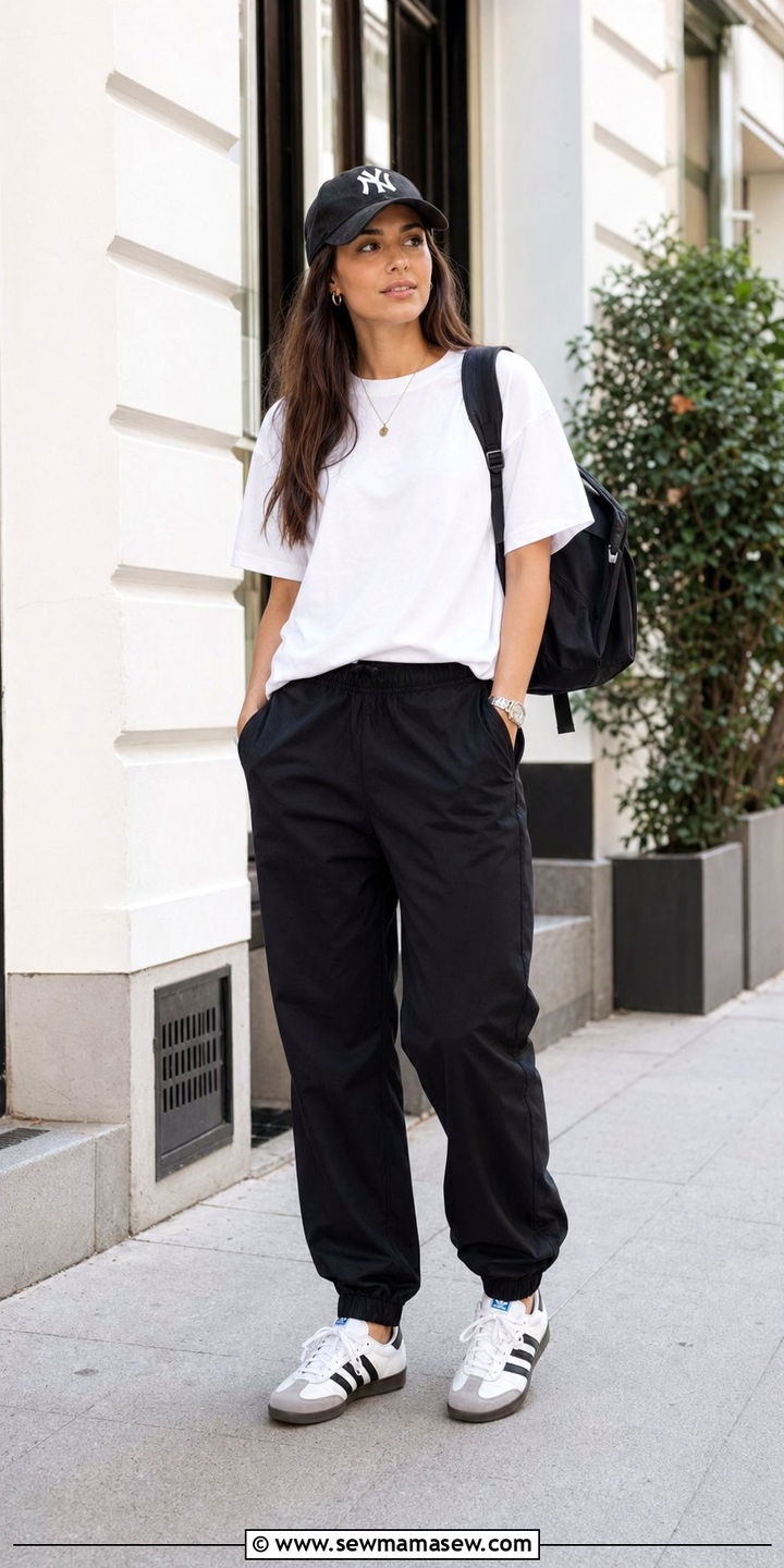 Boxy White Tee and Track Pants With Classic Sneakers - 35 Normcore outfit ideas