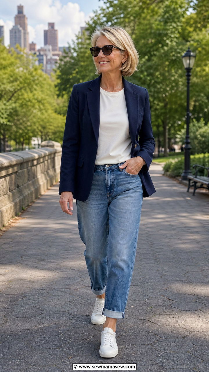 Boyfriend Jeans With A Structured Blazer Outfit For Women Over 50 - 35 Casual outfits for women over 50