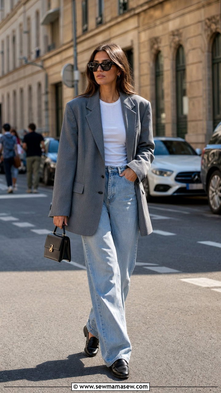 Boyfriend blazer and baggy jeans - 30 Baggy jeans outfit ideas with a blazer