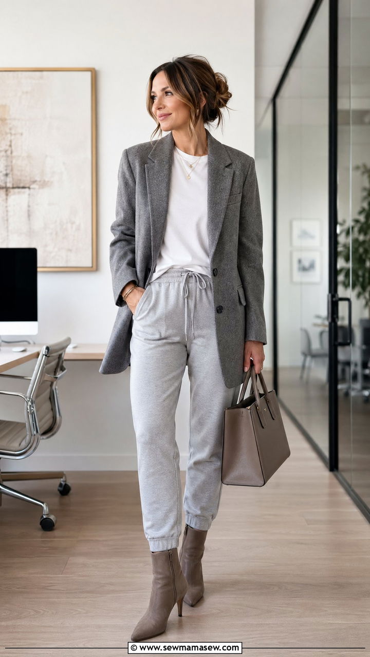 Boyfriend blazer and joggers outfit - 35 Comfy outfits for moms