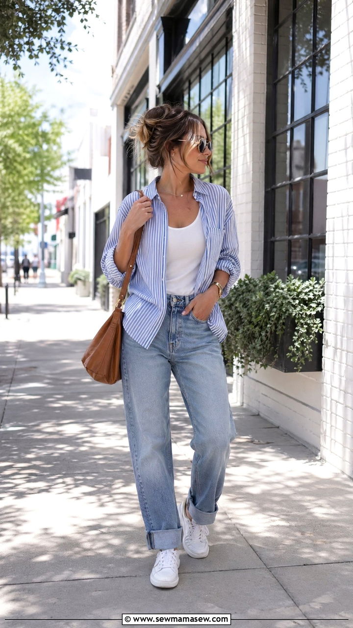 Boyfriend jeans and oversized shirt outfit - 35 Spring errands outfit ideas