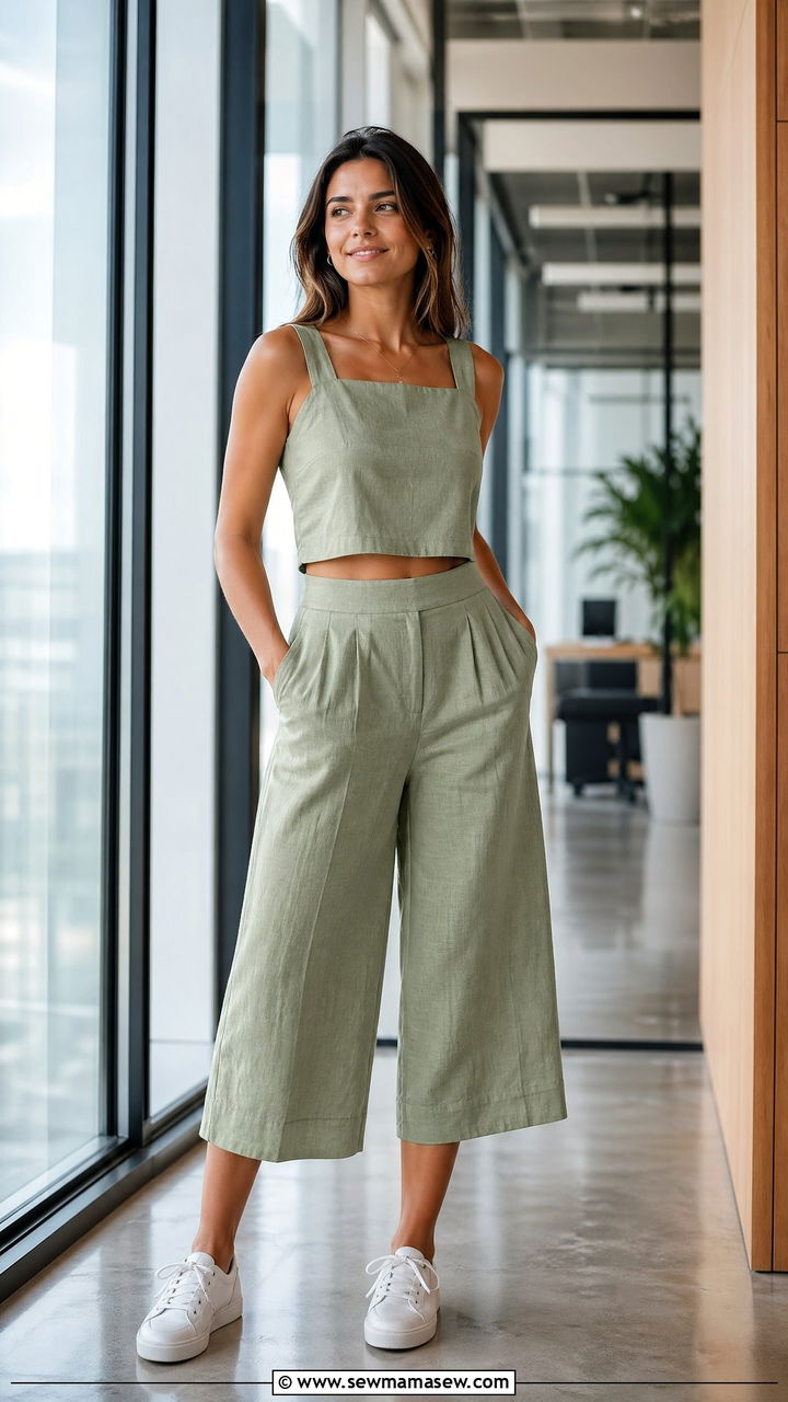 Breezy Co Ord Set With Crop Top And Culottes - 35 summer work outfit ideas