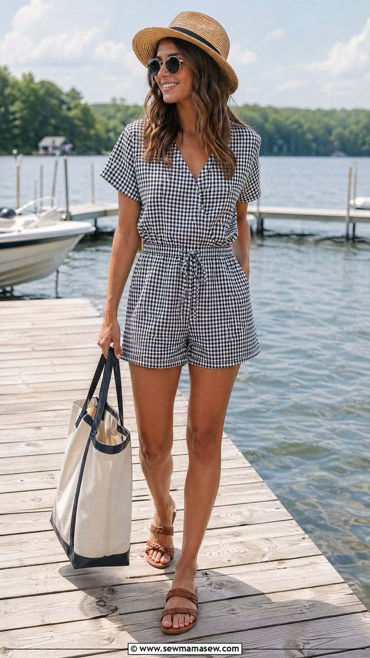 Breezy Romper With Flat Sandals Lake Vacation Outfit - 35 vacation outfits ideas