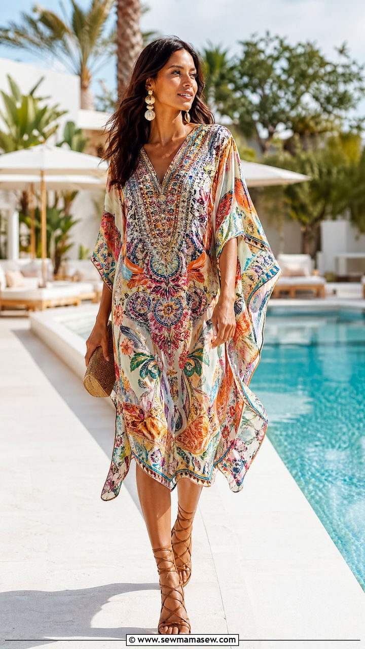 Breezy kaftan with gladiator sandals - 35 summer simple outfit ideas