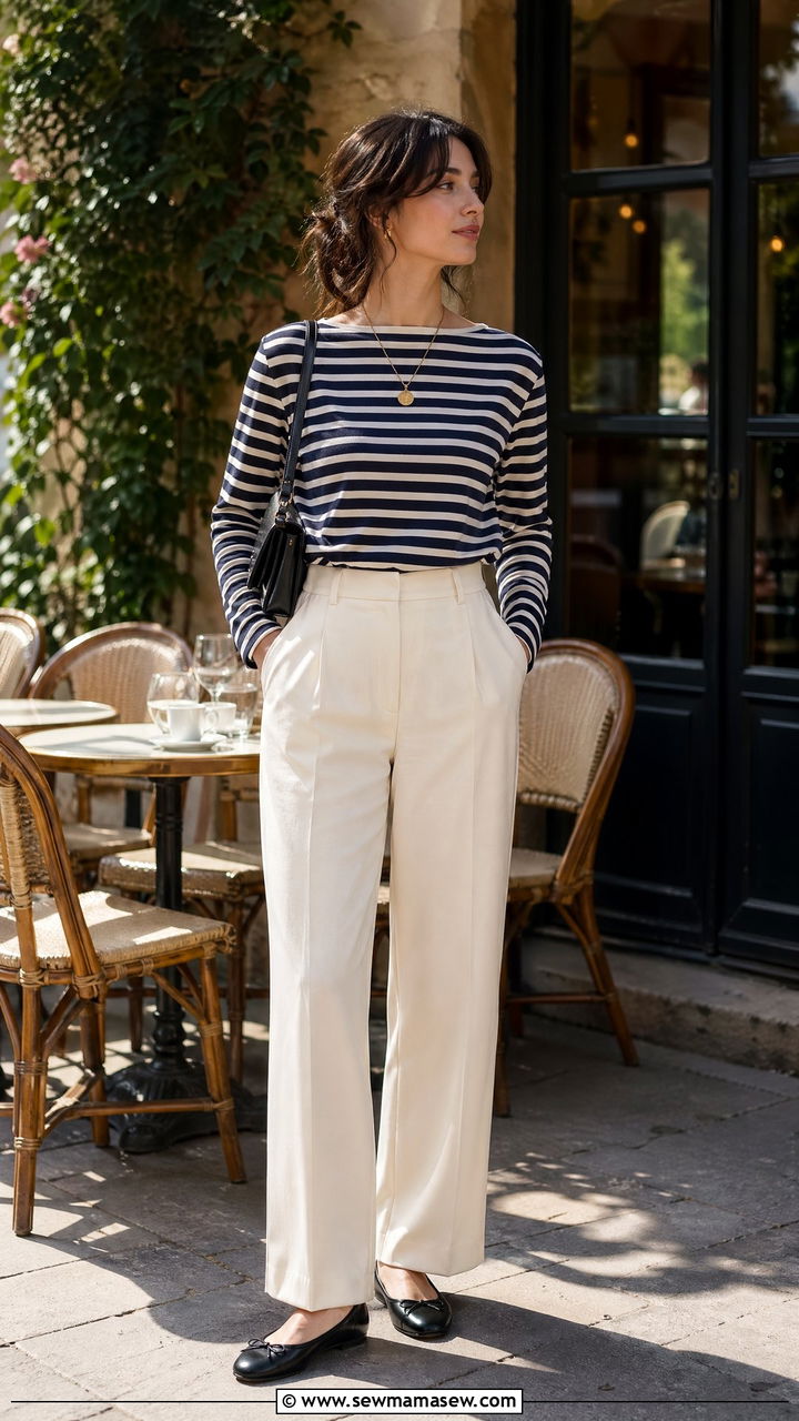 Breton Stripe Mariniere With Tailored Trousers And Ballet Flats - 35 spring parisian outfit ideas