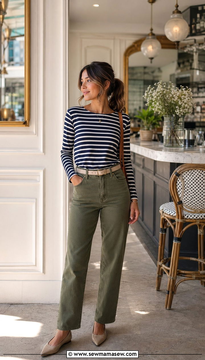 Breton Stripe Top With Colored Jeans - 35 Petite outfit ideas with jeans