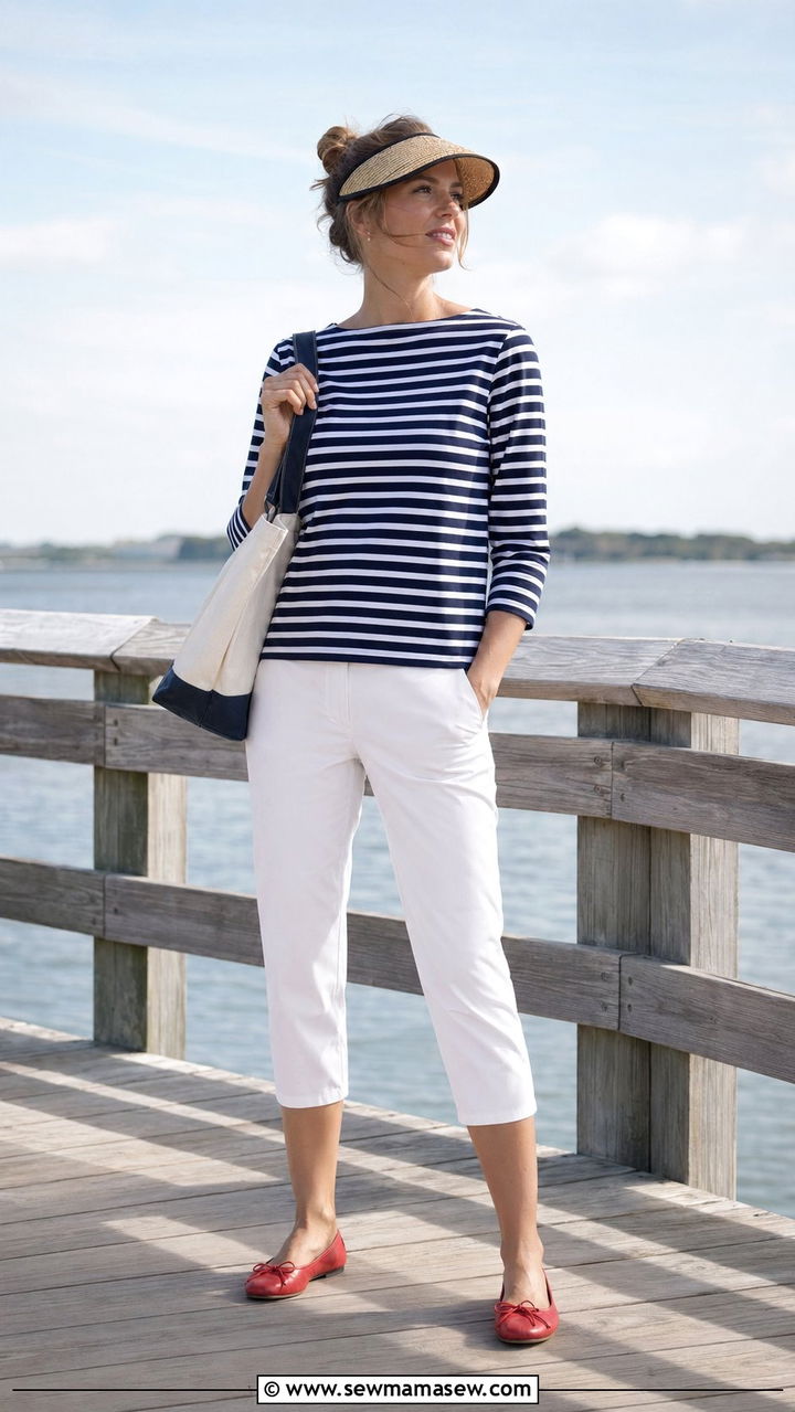 Breton Striped Tee And Capris Summer Outfit - 35 Preppy summer outfits