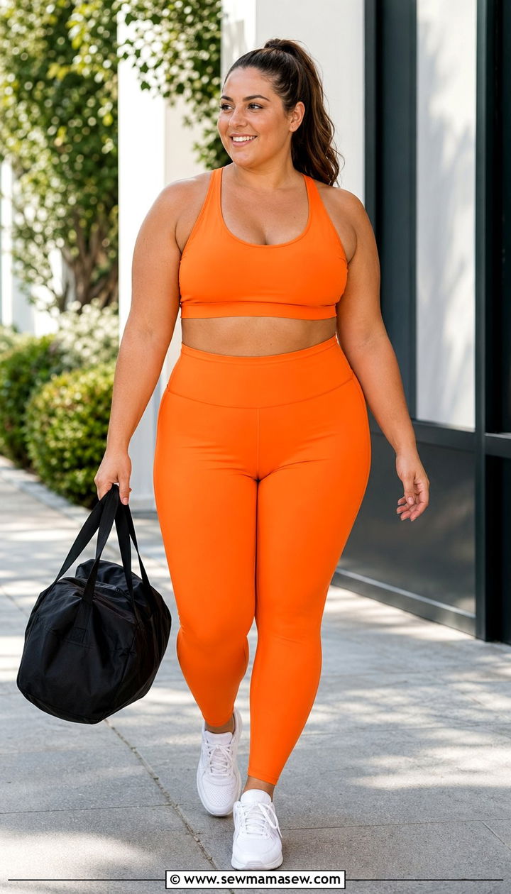 Bright Orange Two Piece Workout Set - 35 Plus size gym outfit ideas