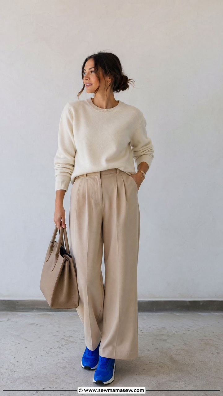 Bright Sneakers with Neutral Outfit - 35 Walking outfit ideas women