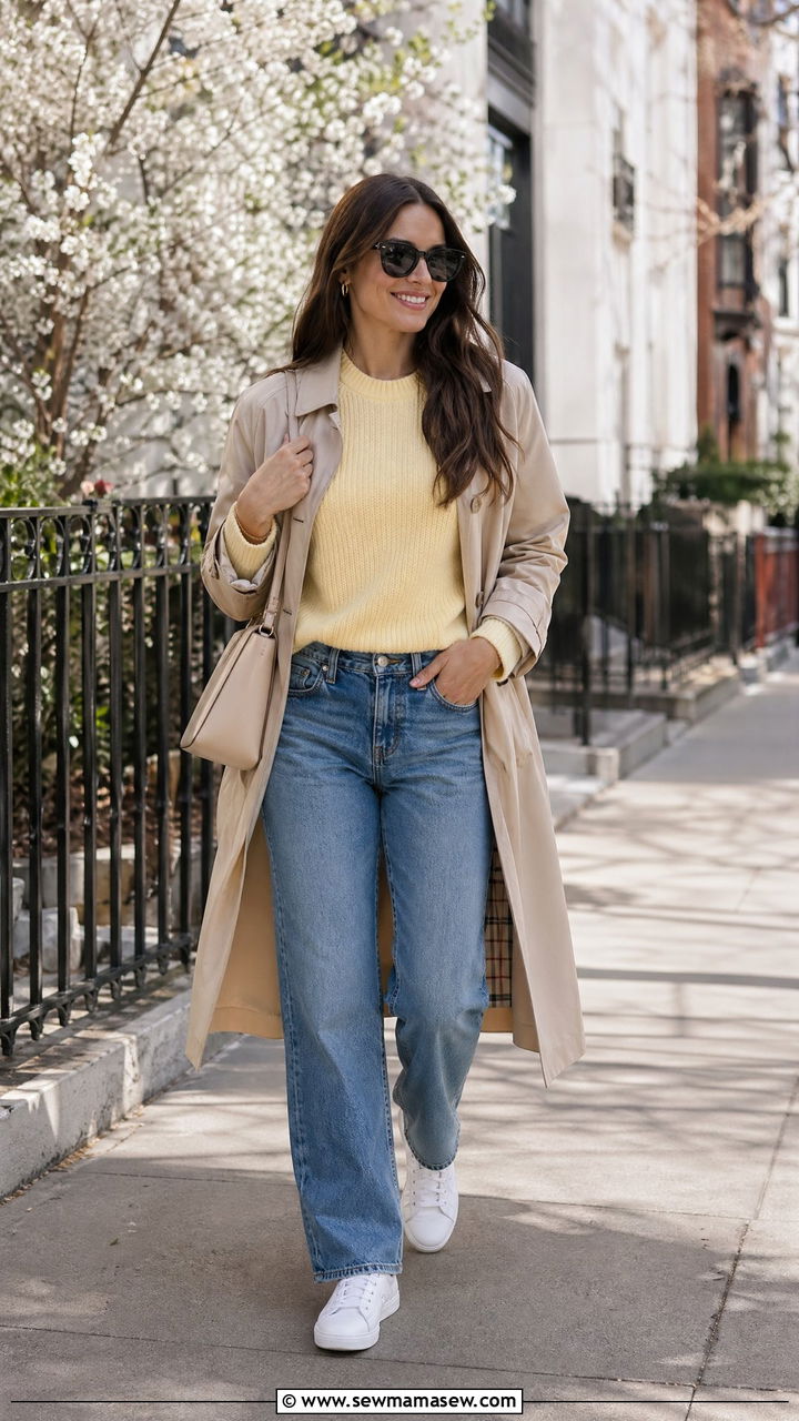 Bright knit and straight jeans outfit 2026 - 35 spring outfits 2026 women