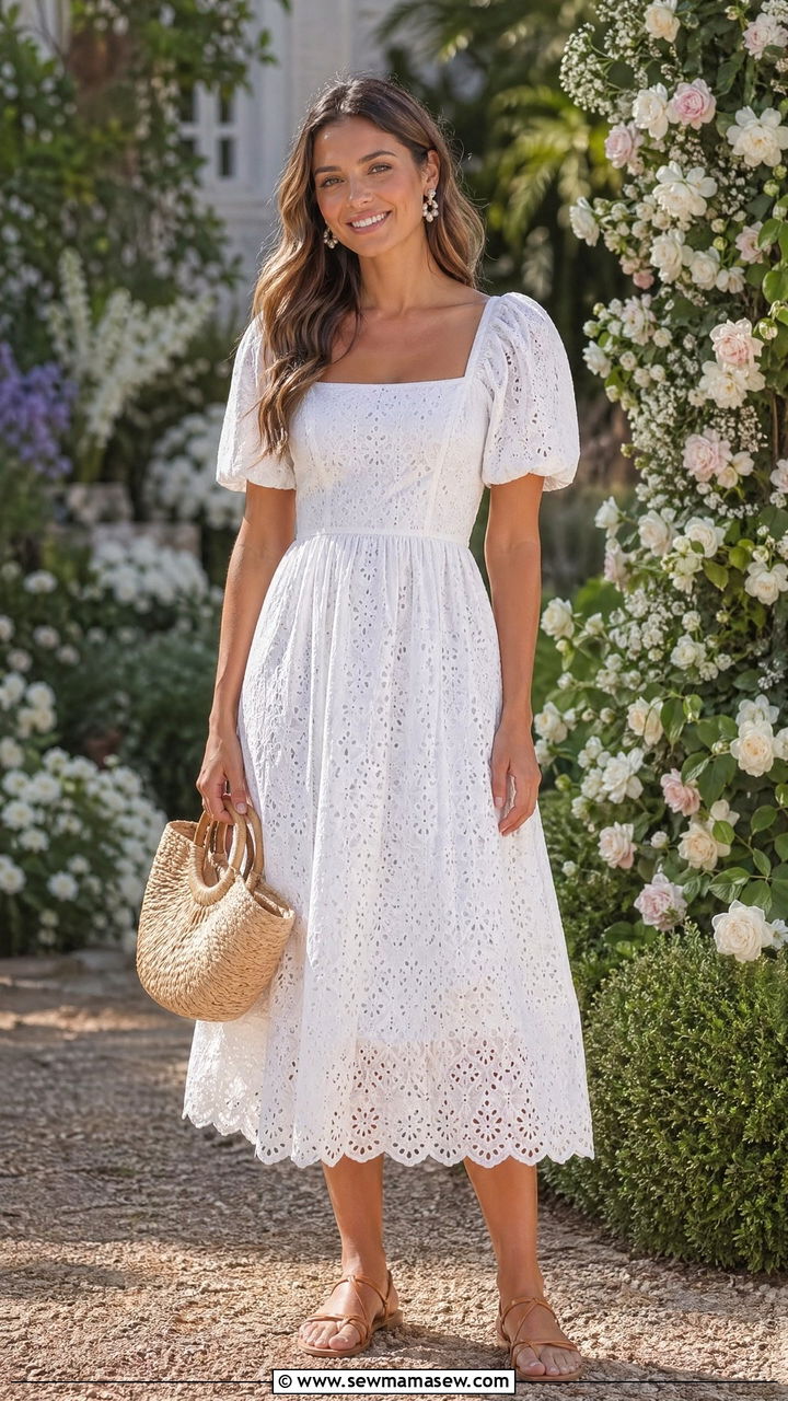 Broderie Anglaise Dress Spring Outfit - 35 spring romantic outfits