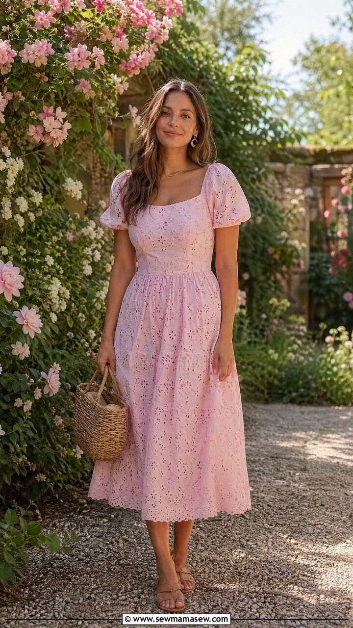 Broderie Anglaise Dress With Basket Bag - 35 what to wear to a bridal shower