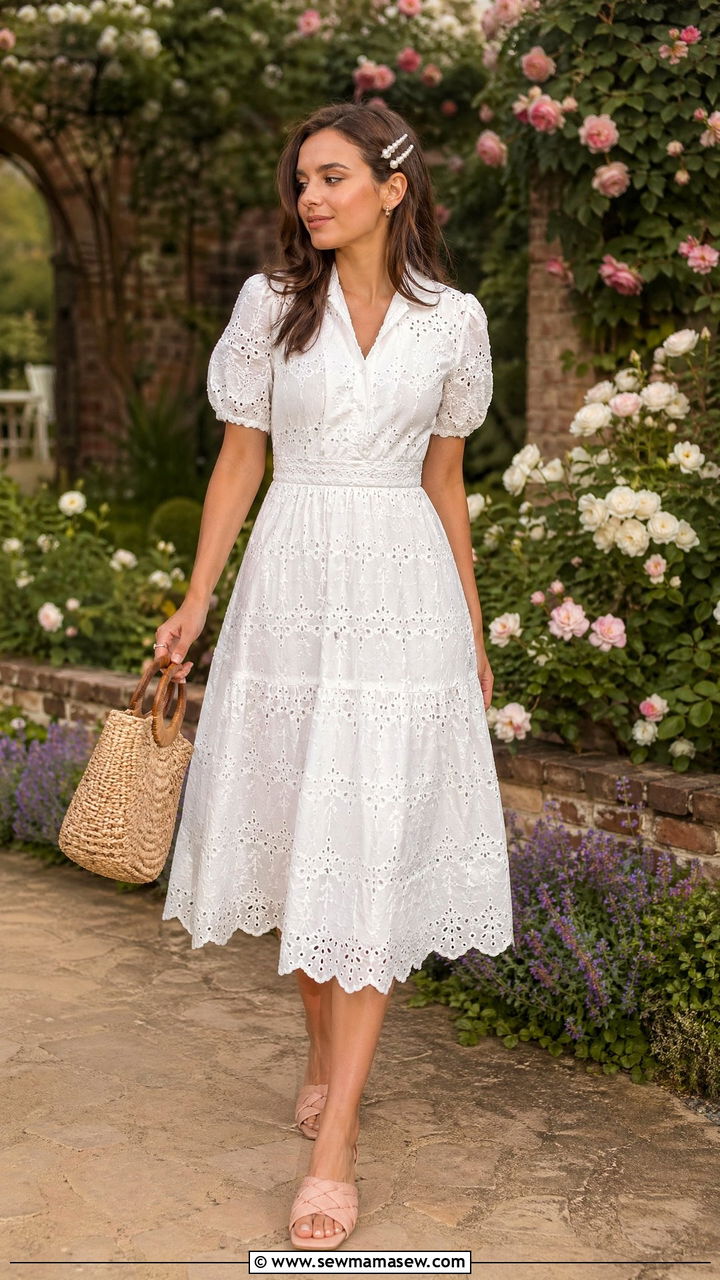 Broderie Anglaise Midi Dress With Mules - 35 Summer outfits with midi dresses