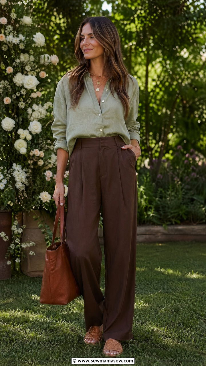 Brown And Sage Green Outfit - 35 summer brown outfit ideas