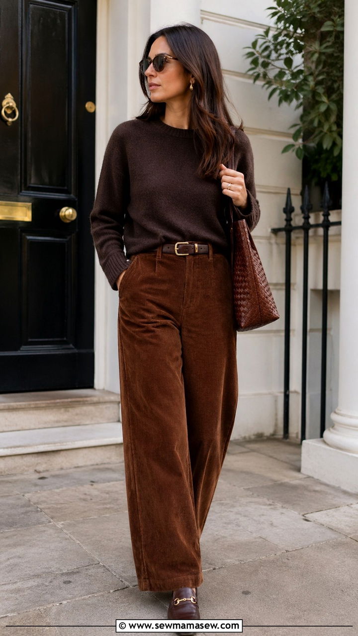 Brown Corduroy Pants with Cashmere Sweater and Loafers - 40 All brown outfit ideas