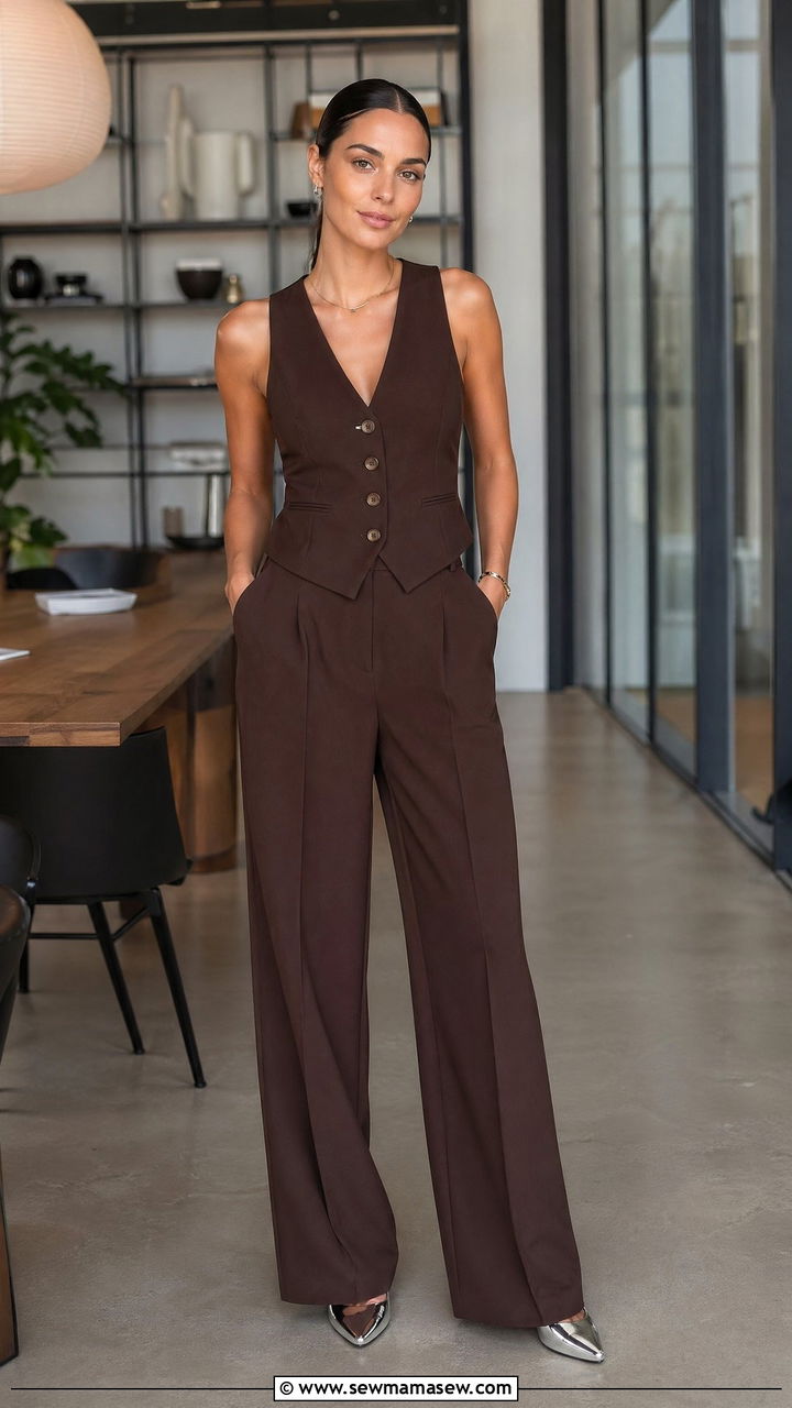 Brown Vest Top With Matching Trousers - 35 summer brown outfit ideas