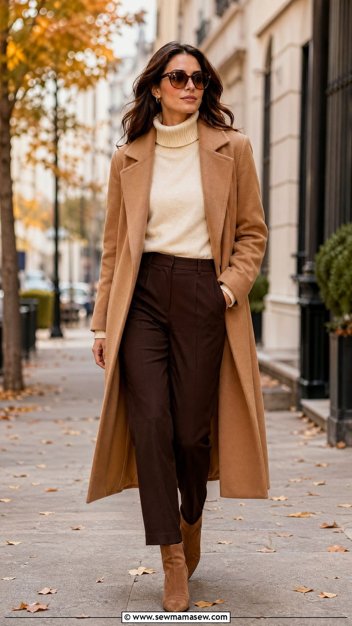Brown tinted sunglasses with camel coat - 35 Sunglasses outfit ideas
