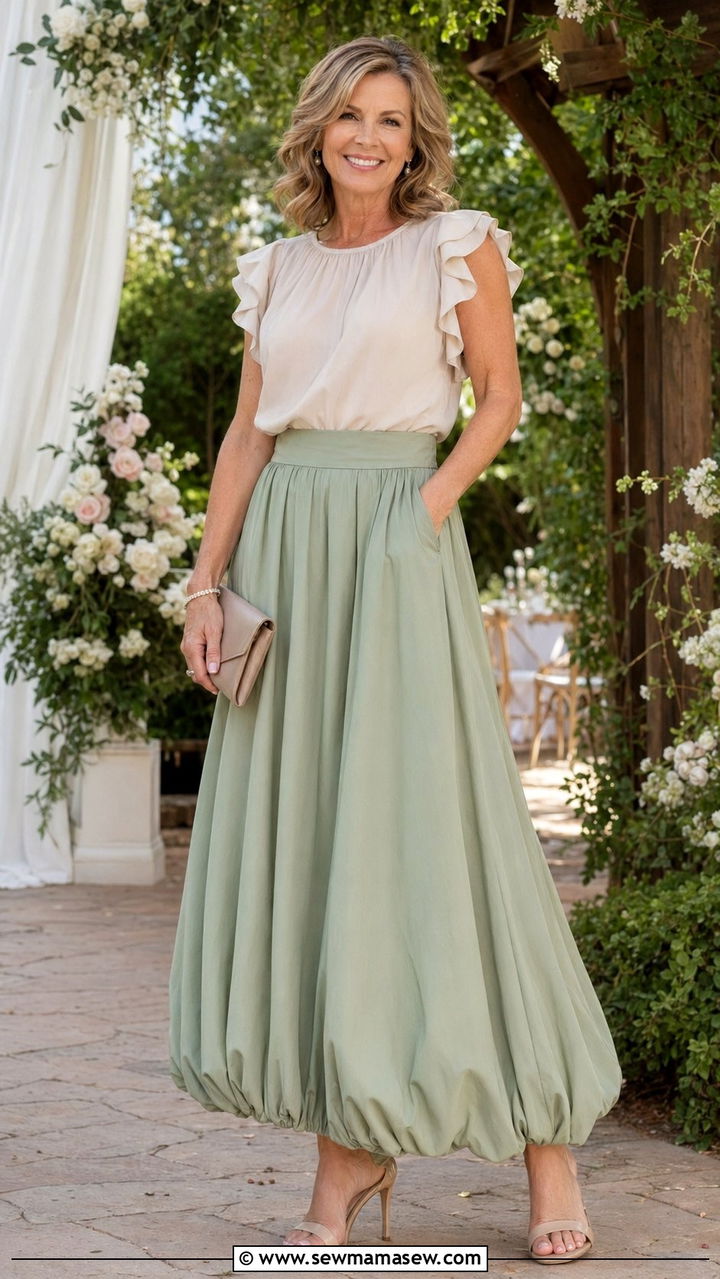 Bubble Maxi Skirt With Ruffle Sleeve Top - 30 Best skirts for women over 50