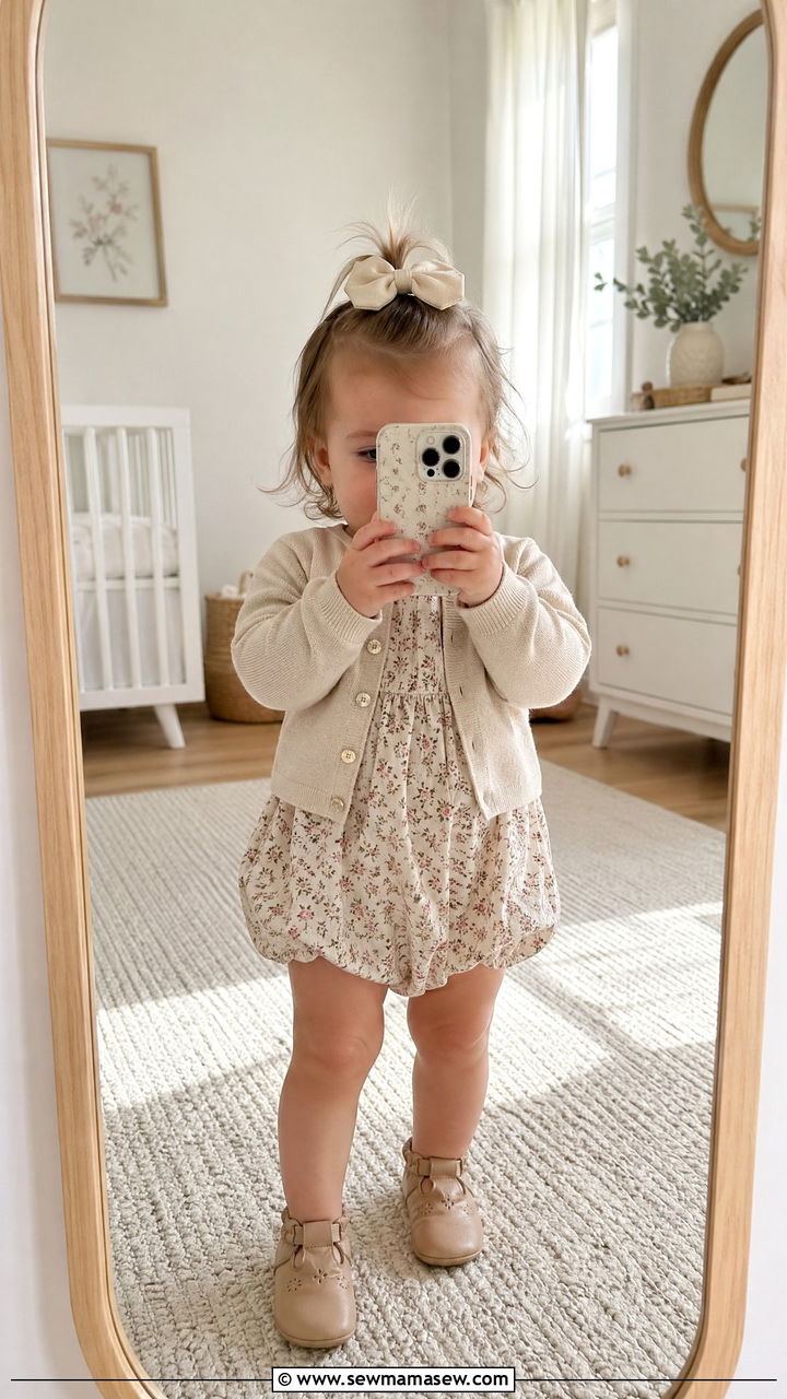 Bubble Romper with Light Sweater and Booties - 35 Spring outfits for toddlers