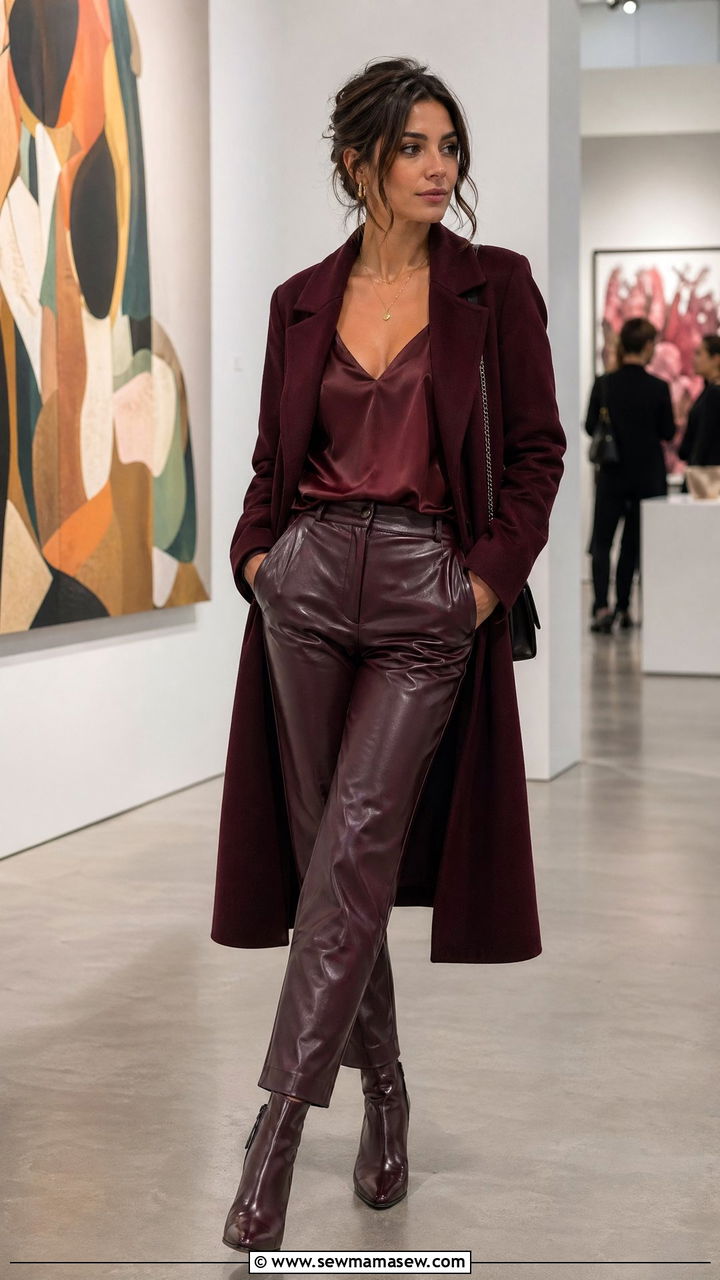 Burgundy And Wine Deep Tonal Outfit - 35 Tonal outfit ideas