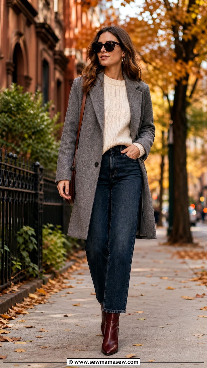 Burgundy Ankle Boots With Dark Wash Straight Leg Jeans Outfit - 30 Ankle boots outfit ideas with jeans