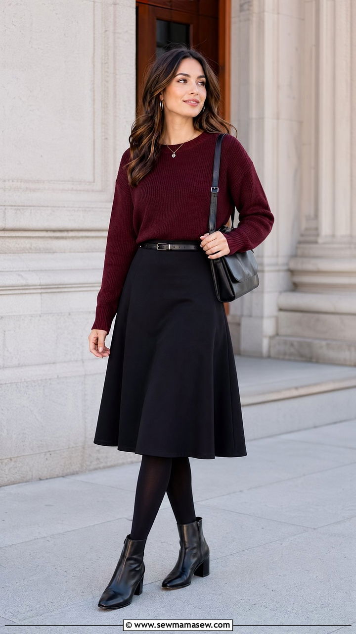 Burgundy Sweater And A Line Skirt Court Outfit - 35 Court appearance outfit ideas