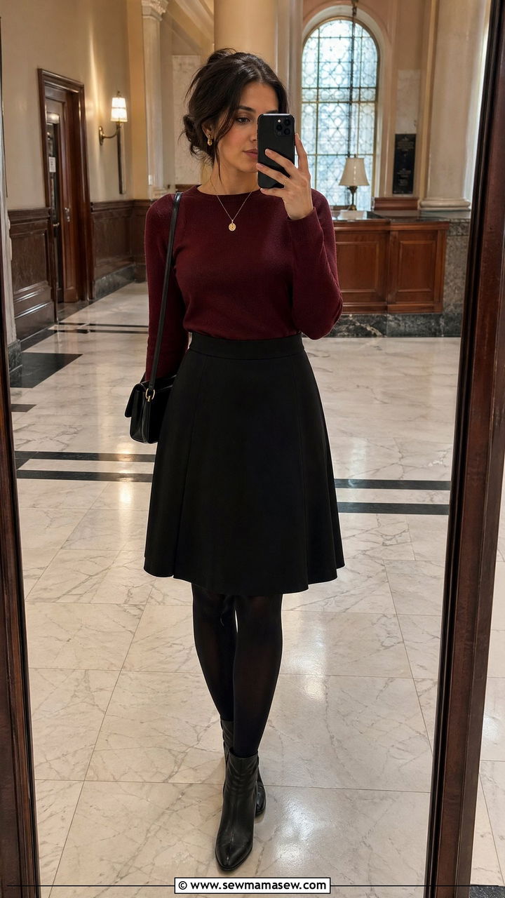 Burgundy Sweater And Black A Line Skirt Court - 35 Courtroom outfit ideas