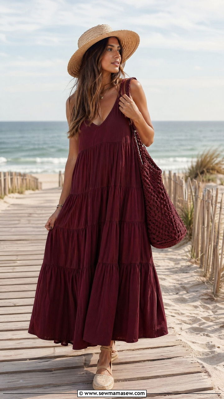 Burgundy maxi dress with espadrilles outfit - 35 Spring outfits in burgundy