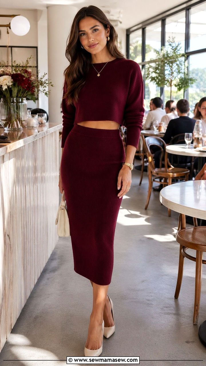Burgundy two piece knit set - 40 All burgundy outfit ideas