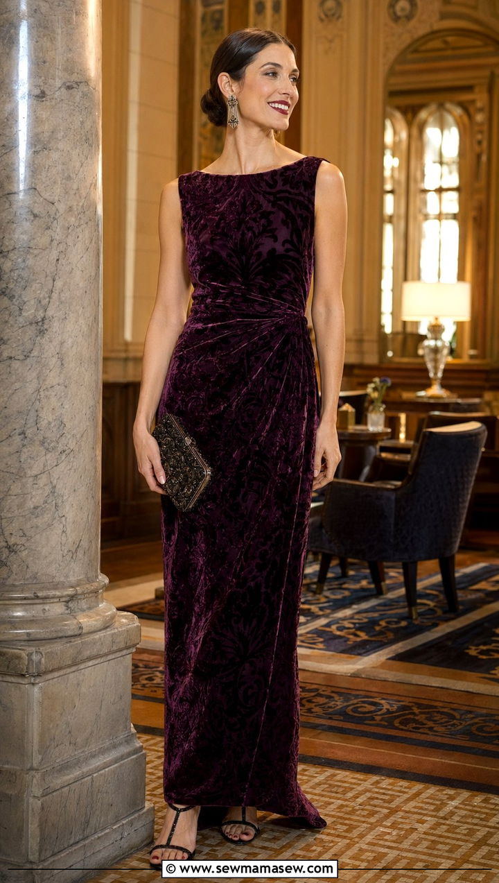 Burnout Velvet Gown With Vintage Accessories - 30 Black tie event outfit ideas