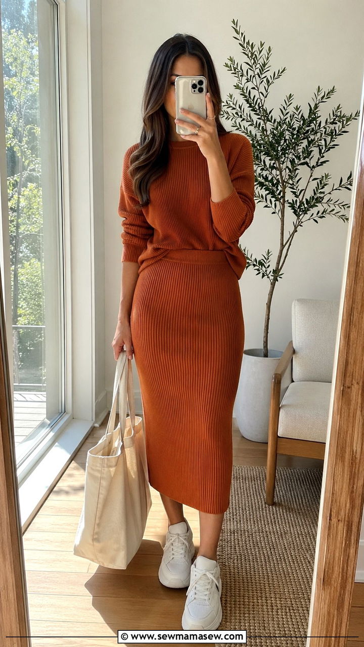 Burnt orange leather jacket with black mini dress - 40 All burnt orange outfit ideas