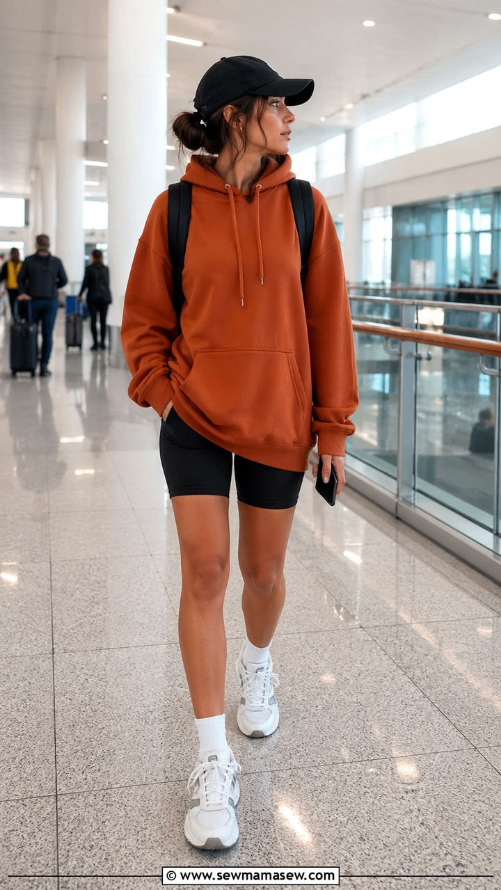 Burnt orange oversized hoodie with biker shorts - 40 All burnt orange outfit ideas