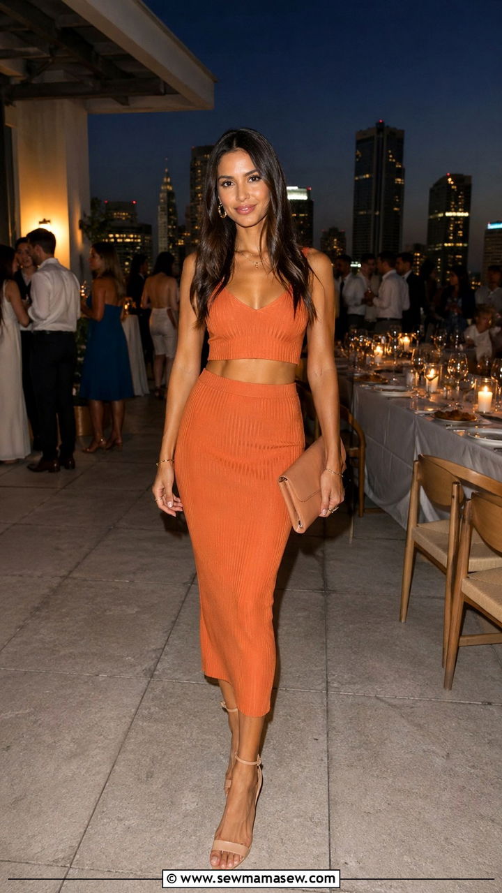 Burnt orange two piece set with strappy heels - 40 All burnt orange outfit ideas