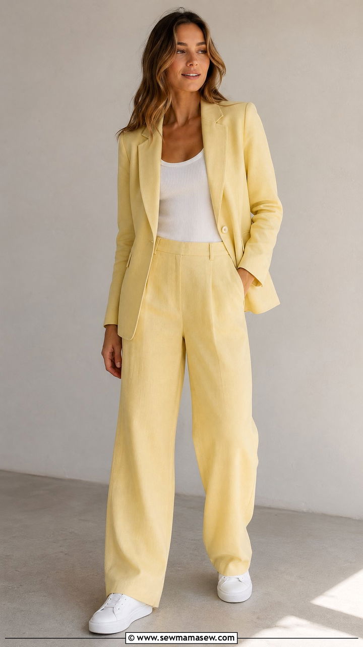 Butter Yellow Blazer Set Spring Look - 35 spring chic outfit ideas