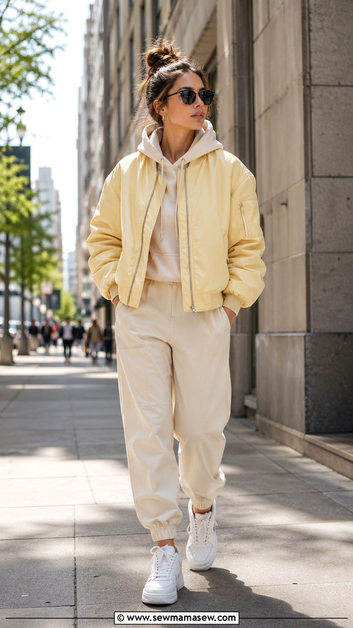 Butter Yellow Bomber Jacket With Cream Hoodie - 40 All butter yellow outfit ideas