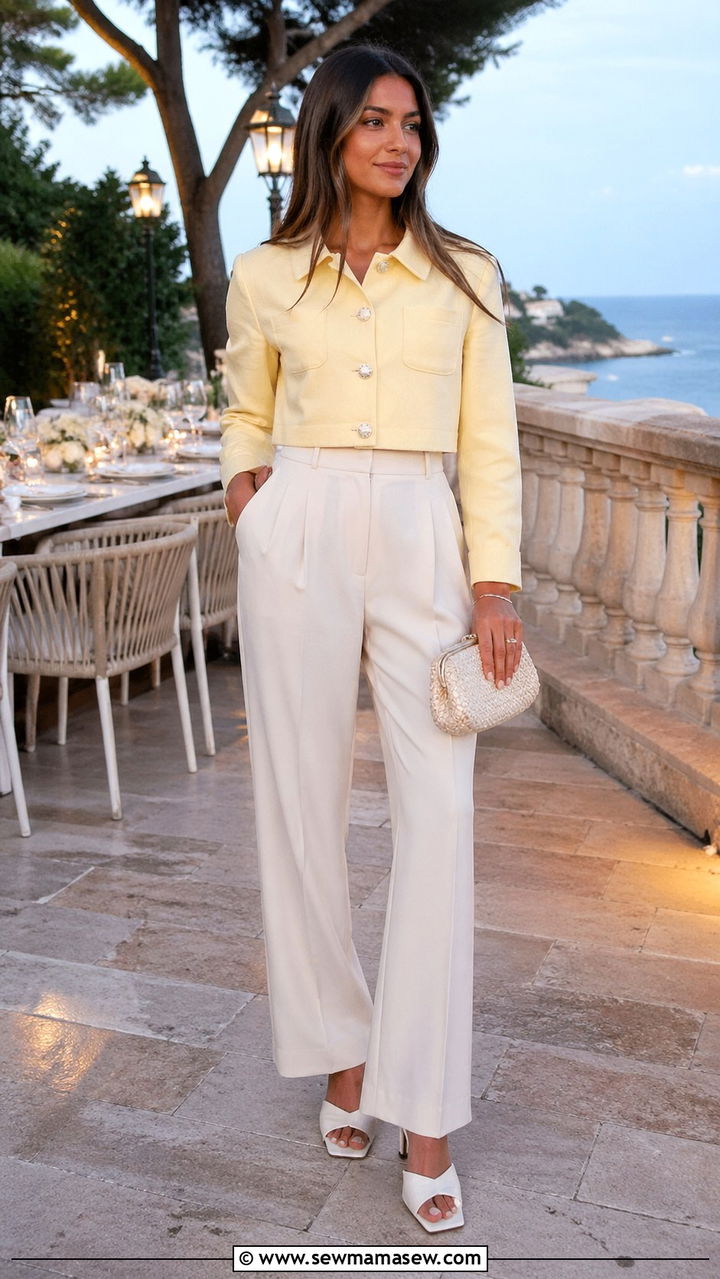 Butter Yellow Cardigan With Beige Linen Trousers - 40 All butter yellow outfit ideas