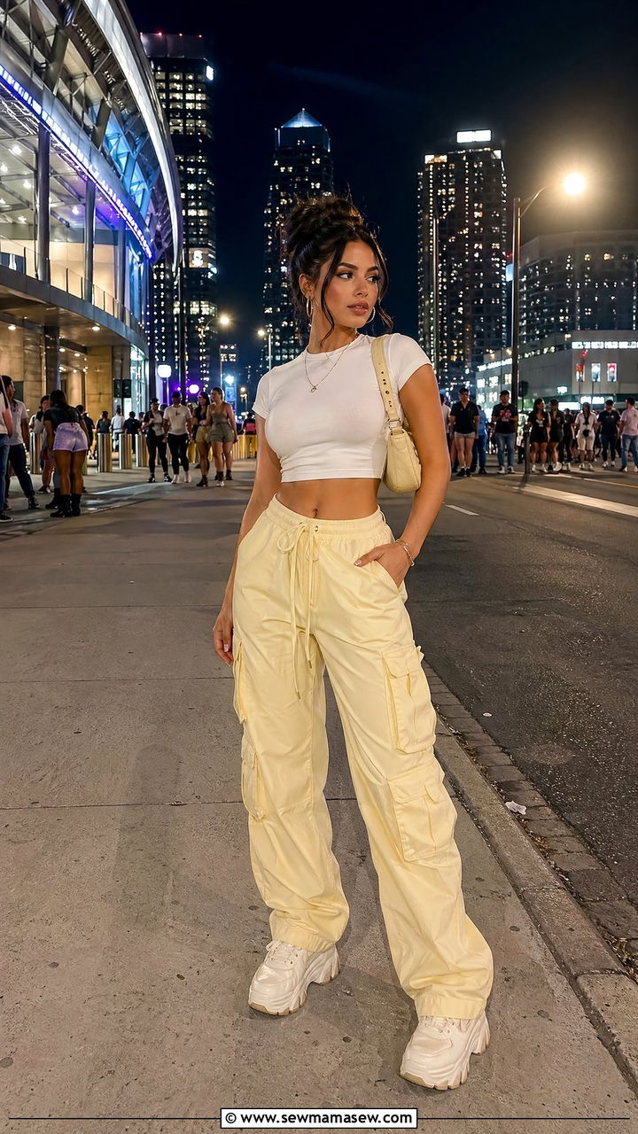 Butter Yellow Cargo Pants With Crop Top - 35 summer butter yellow outfit ideas