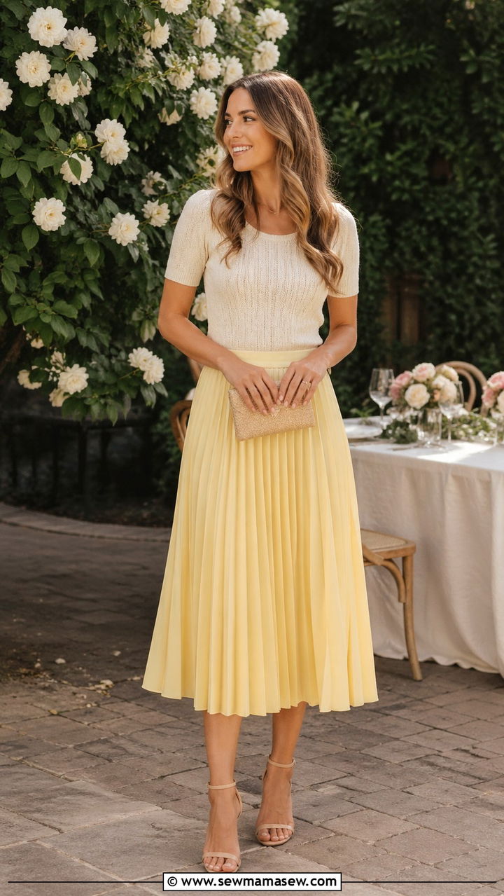 Butter Yellow Midi Skirt With Cream Knit Top - 40 All butter yellow outfit ideas