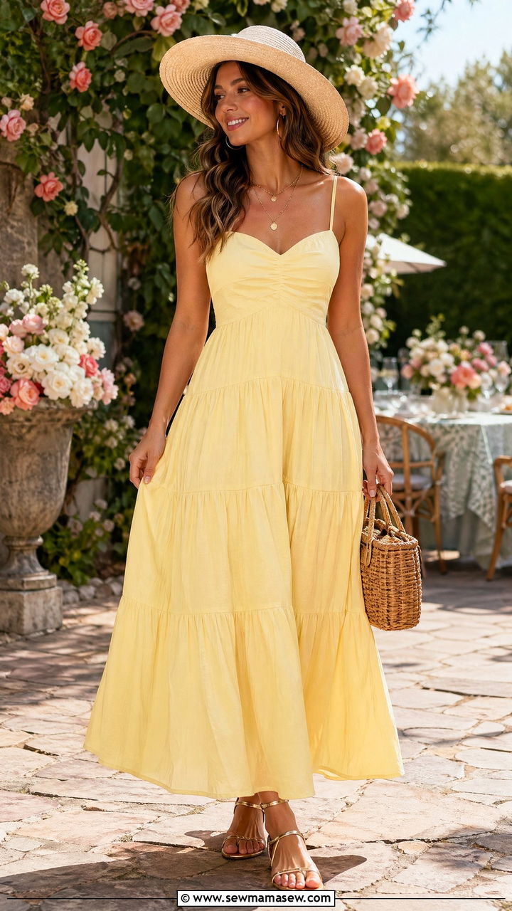 Butter Yellow Tiered Maxi Dress - 35 Spring butter yellow outfit ideas